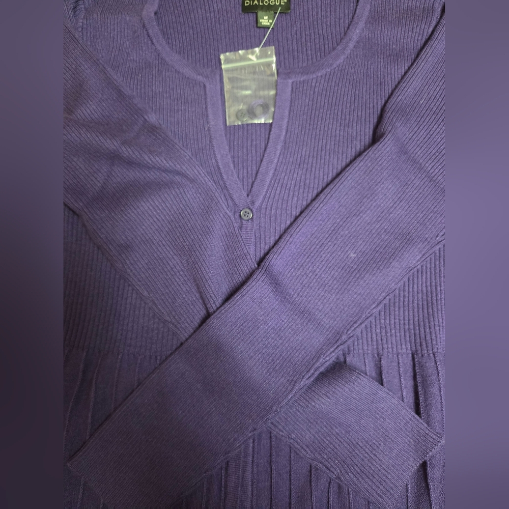 NWT Dialouge Purple Silk Cashmere Sweater Cardigan Medium - Picture 6 of 9